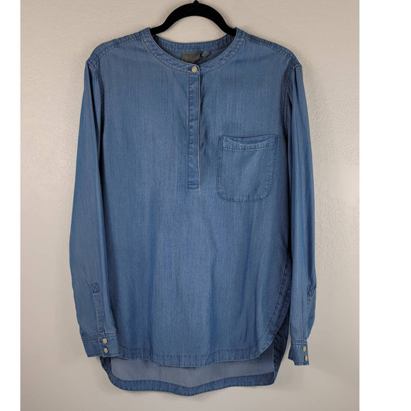 Athleta Tops - ATHLETA Chambray Blue 1/4 Button Front/Sleeve Pocket Front Blouse Medium